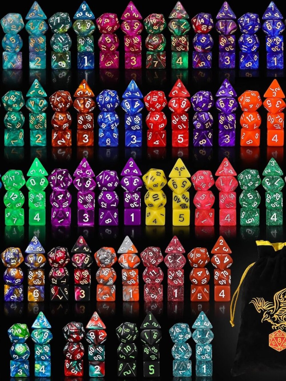 35 Sets Polyhedral Dice - 245 Pcs 35 X 7 DND Dice + 1 Large Dice Bag